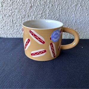Room Essentials Tan Mug with Hot Dog Design hotdog inside the mug NWT